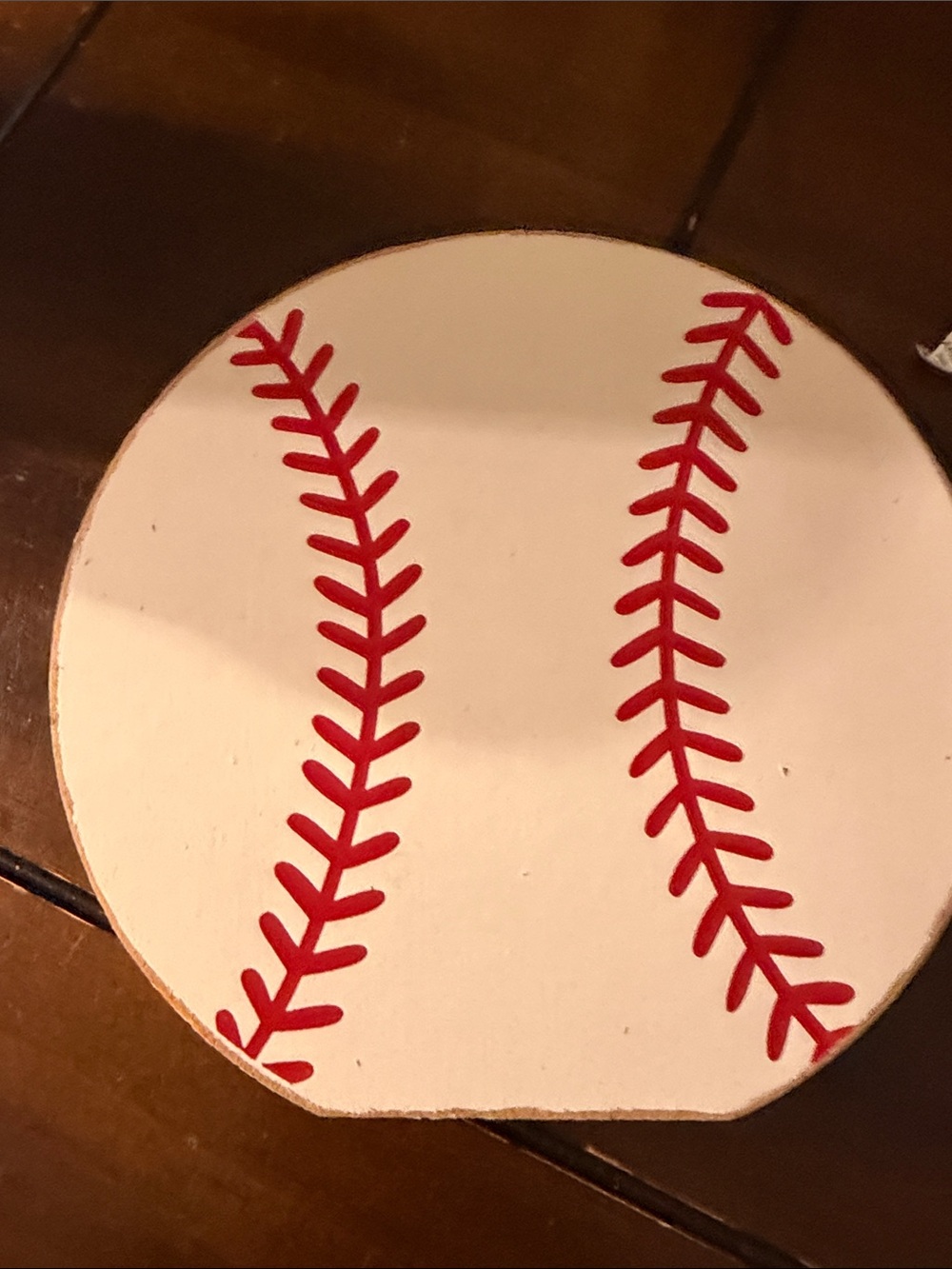 Baseball Stitch Wooden decor - White with Red Stitches